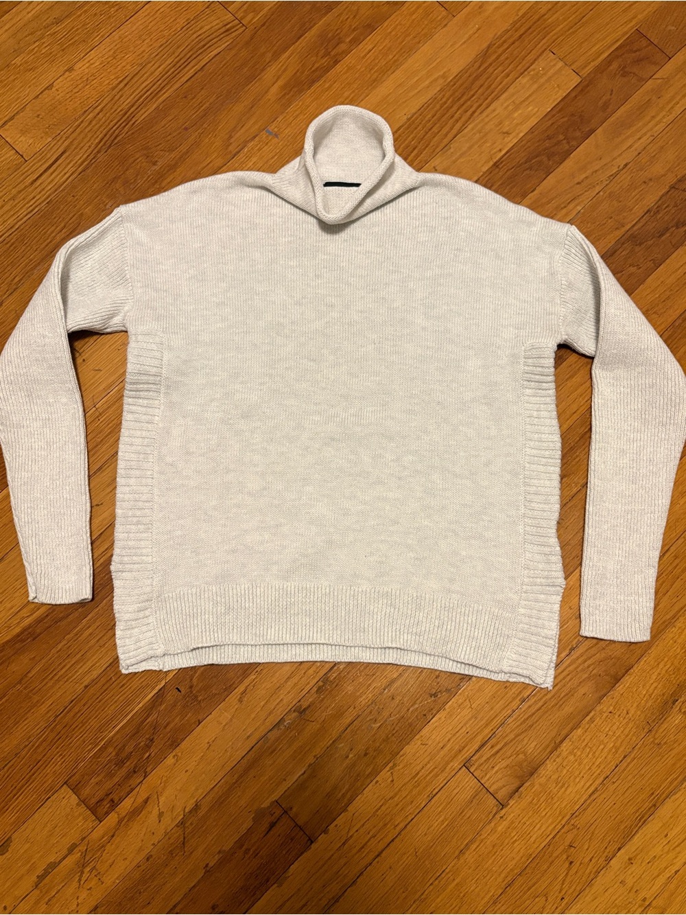 Tahari Roll Neck Sweater Womens S Cotton Oatmeal Cream Relaxed Preppy Split side